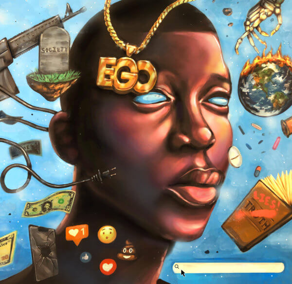 painting of a black person with items surrounding them