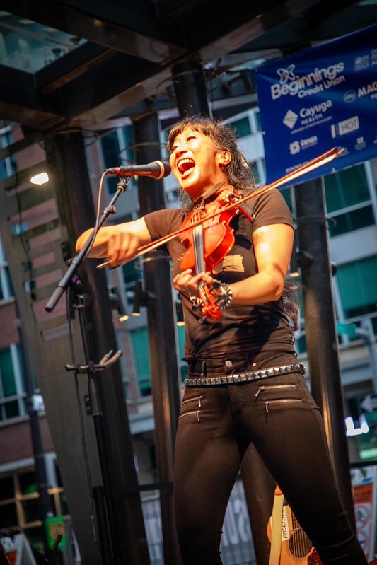 Vertical crowd scene at the Commons