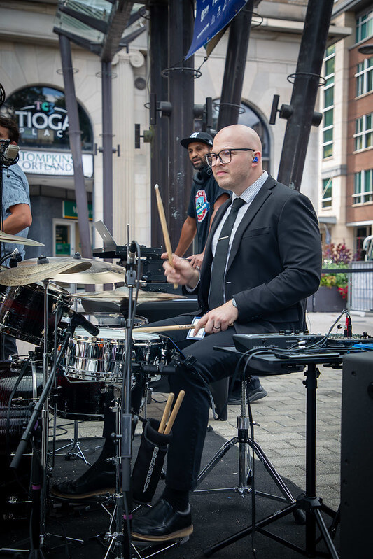 Audience gathered for live music on the Commons