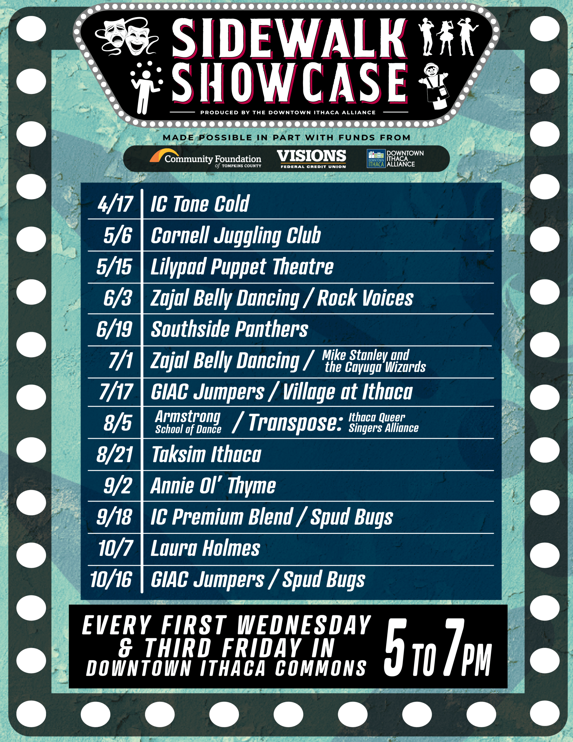 2026 Sidewalk Showcase performer schedule poster