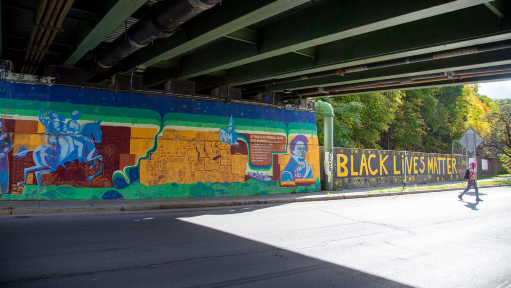 Image of the BLM Mural on Green Street in Ithaca, NY