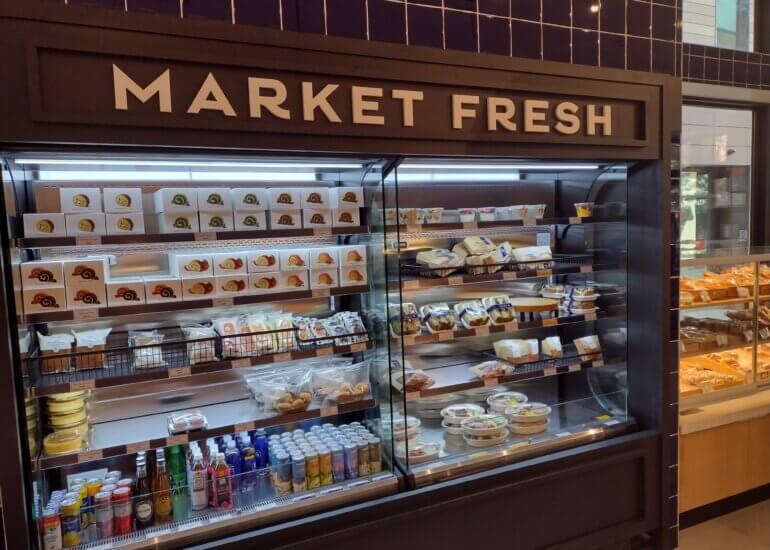 an image of the fridge box in Paris Baguette, that says "Market Fresh" and has sandwiches and yogurts and what not in it for takeout