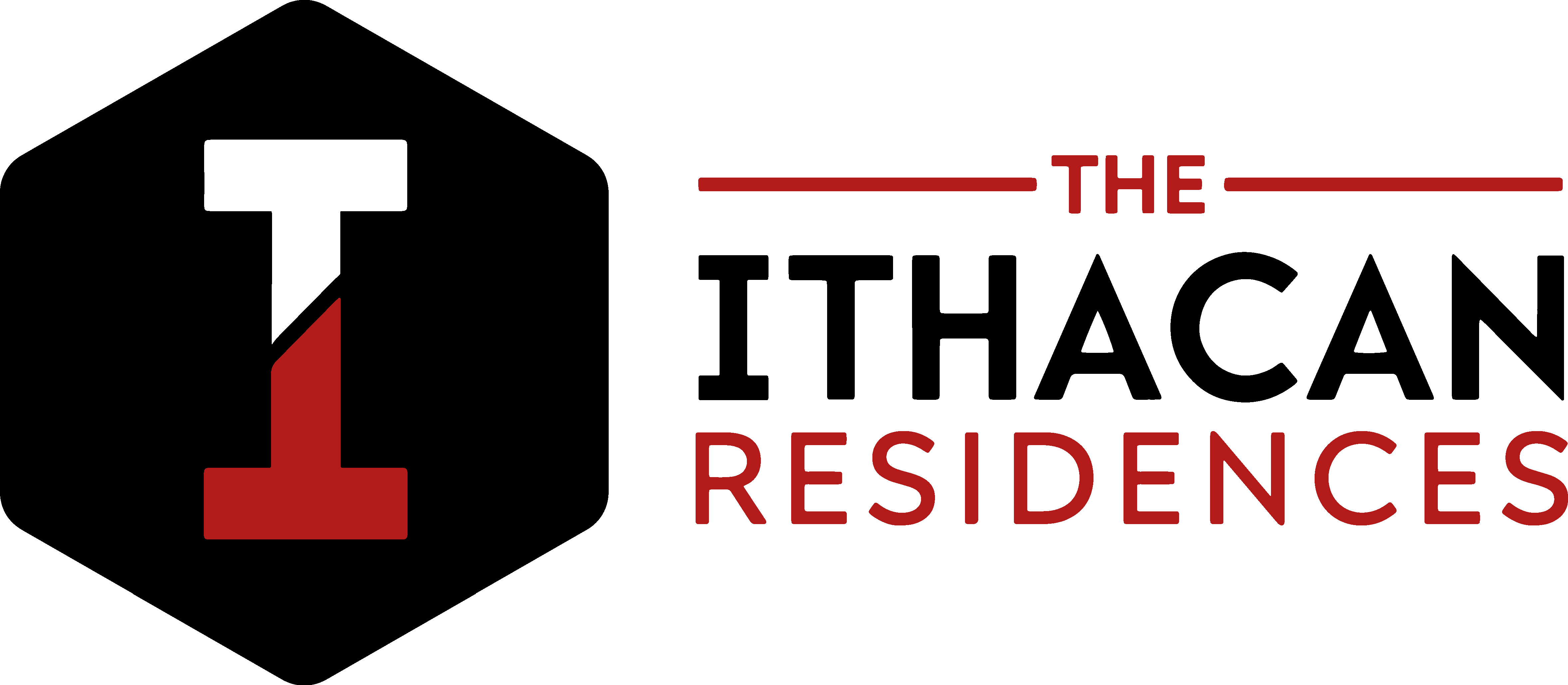 Ithaca logo with red, white and black colors