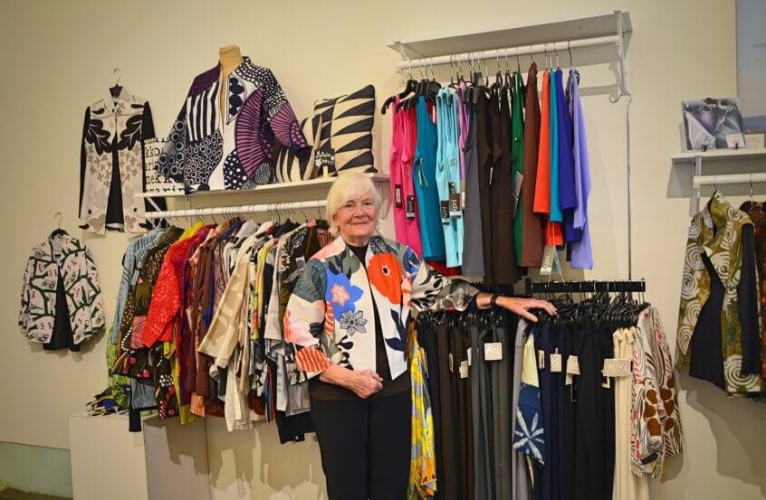 Joan standing in Fibers